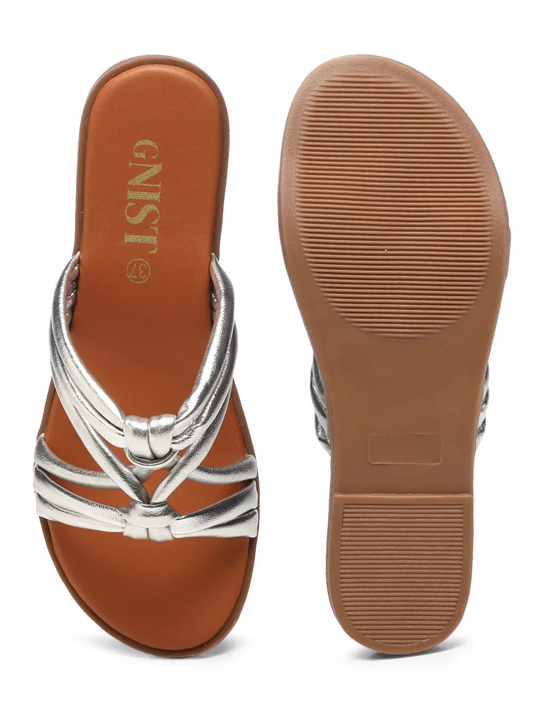 GNIST Strappy Slip on Silver Flats