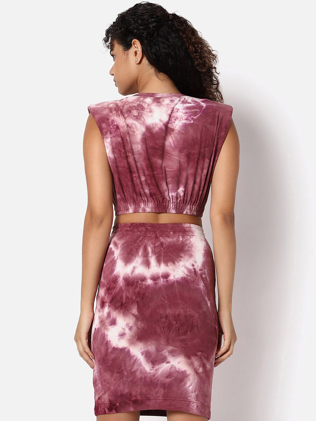 Women Maroon Dye Printed Cotton Co-Ord