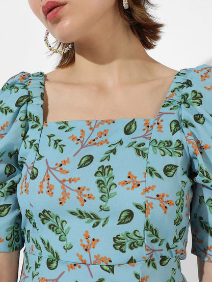 Blue Floral Midi Dress