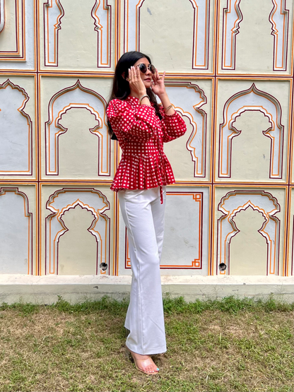 Crimson Red Checks Front Tie-up Top