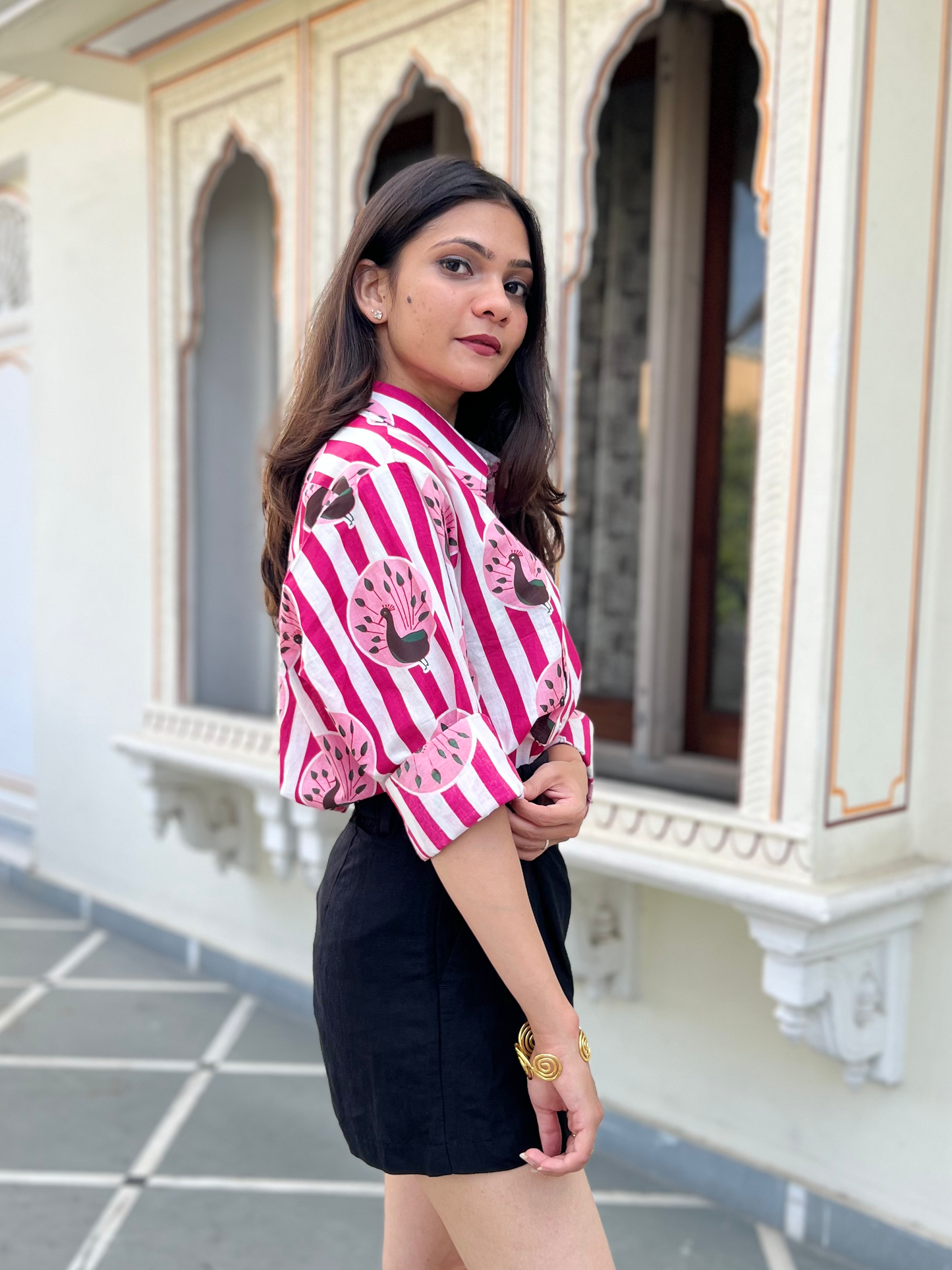 Iconic Pink Peacock Stripes Shirt