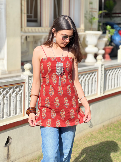 Maroon Corset Back Dori Short Kurti