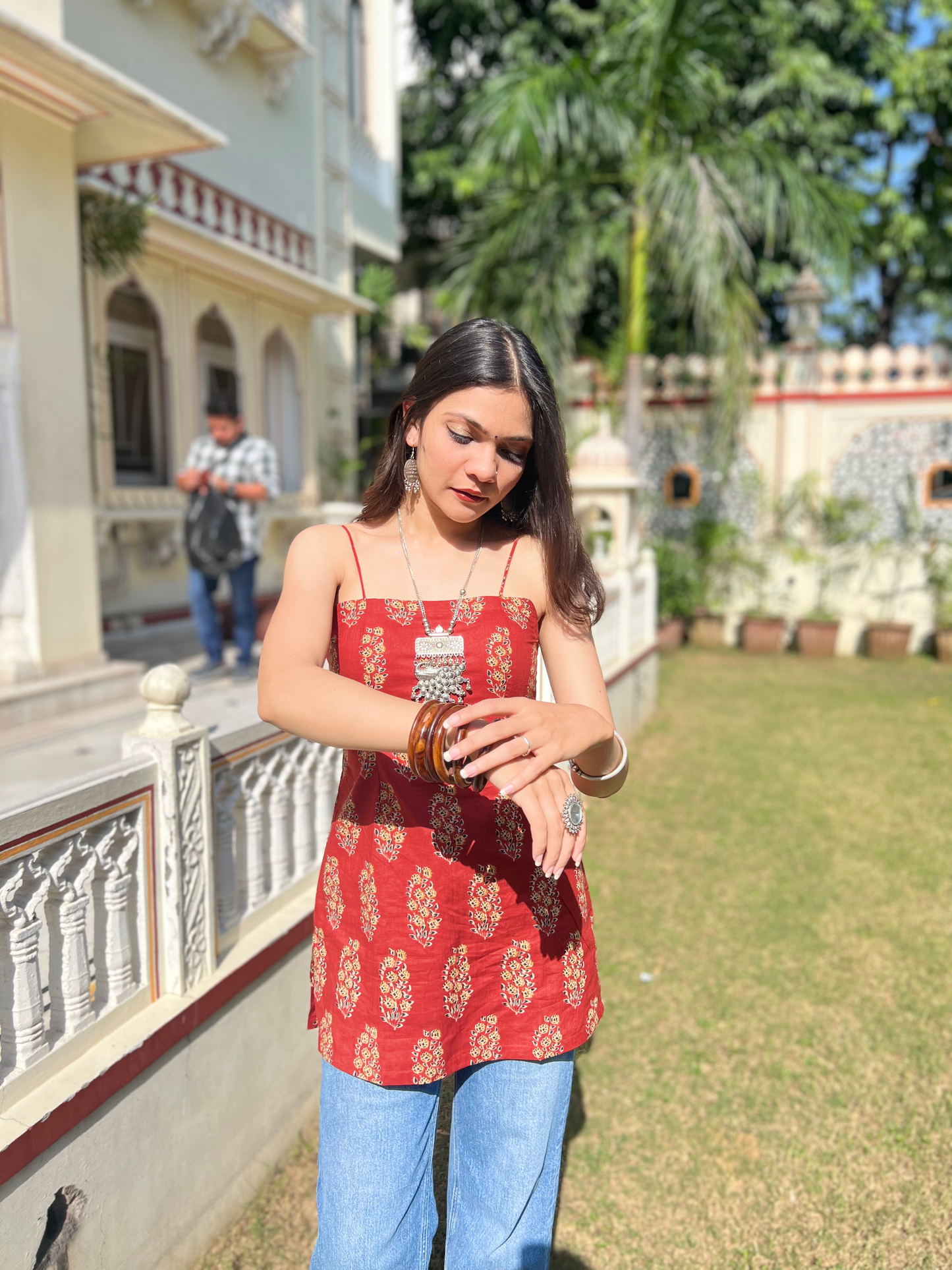 Maroon Corset Back Dori Short Kurti