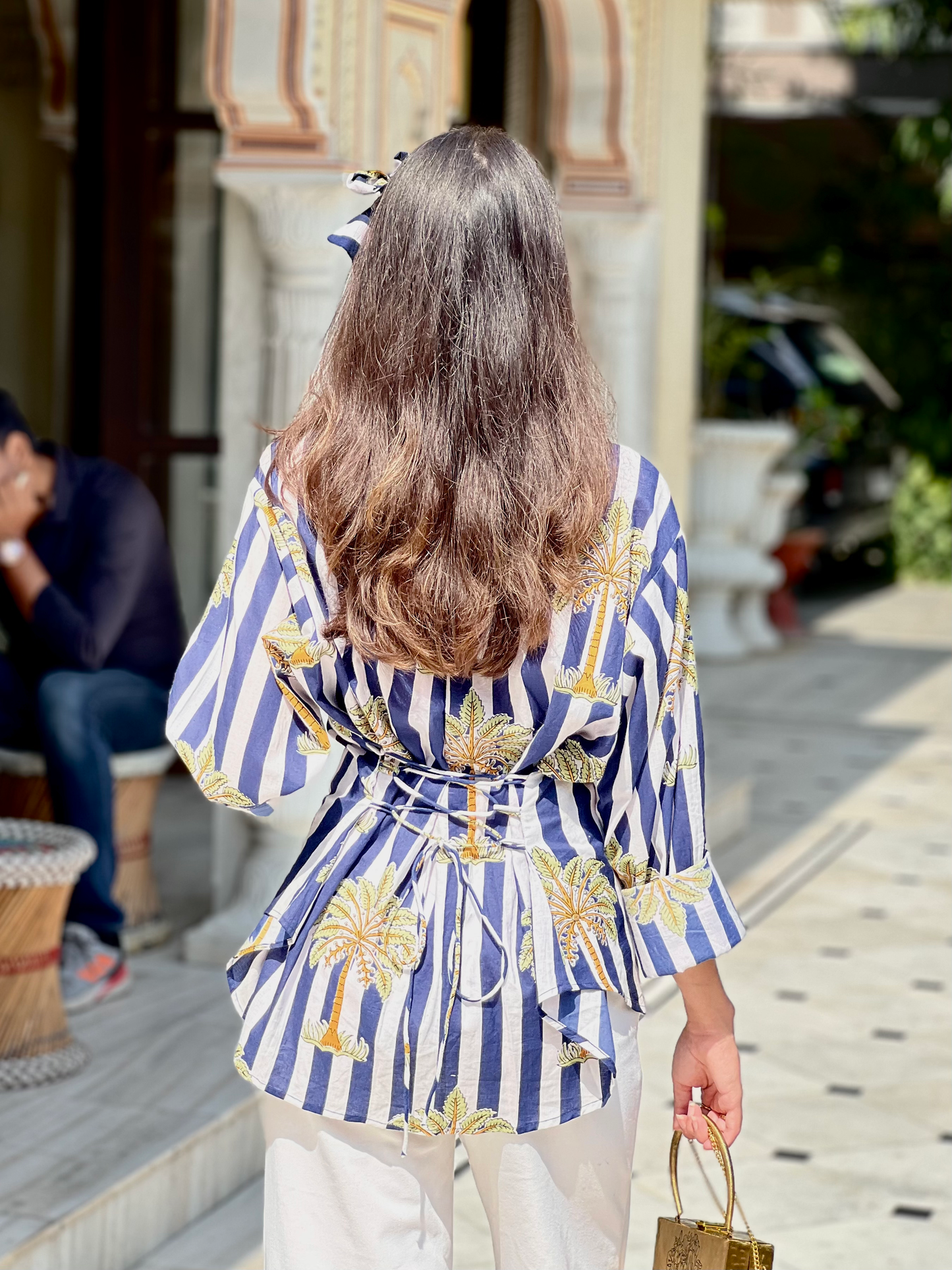Botnical Blue White Stripes Corset Back Shirt