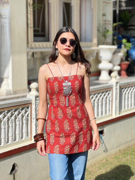 Maroon Corset Back Dori Short Kurti