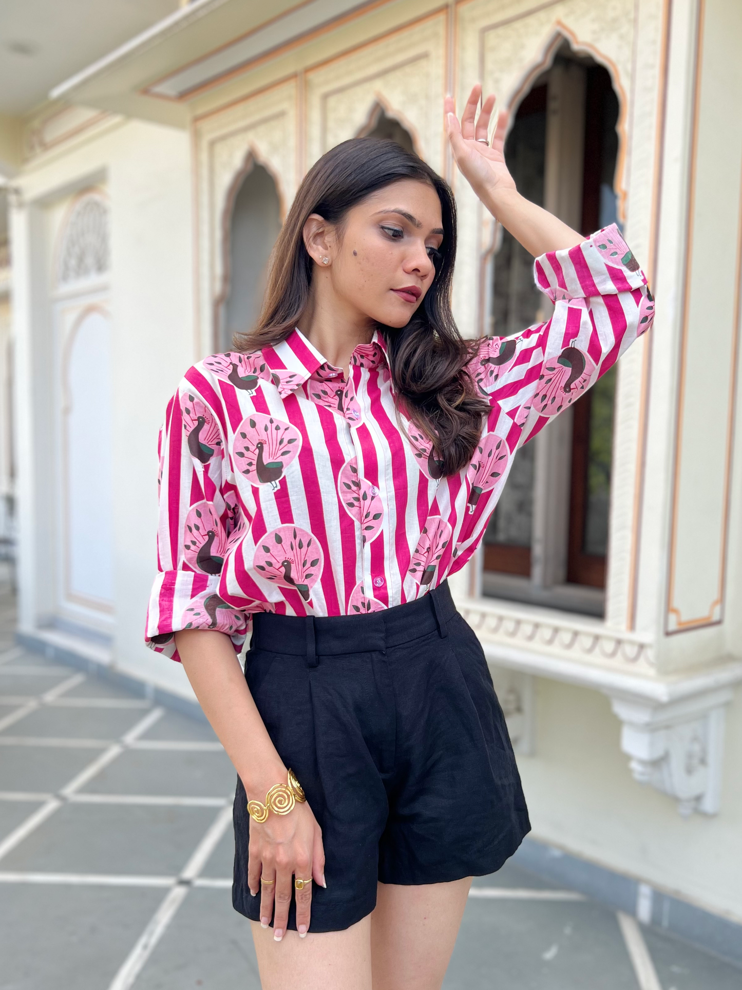 Iconic Pink Peacock Stripes Shirt