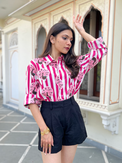 Iconic Pink Peacock Stripes Shirt