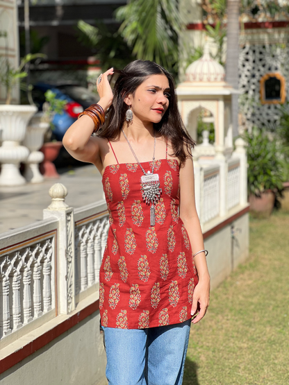 Maroon Corset Back Dori Short Kurti