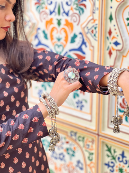 Black Corset Back Full Sleeves Short Kurti