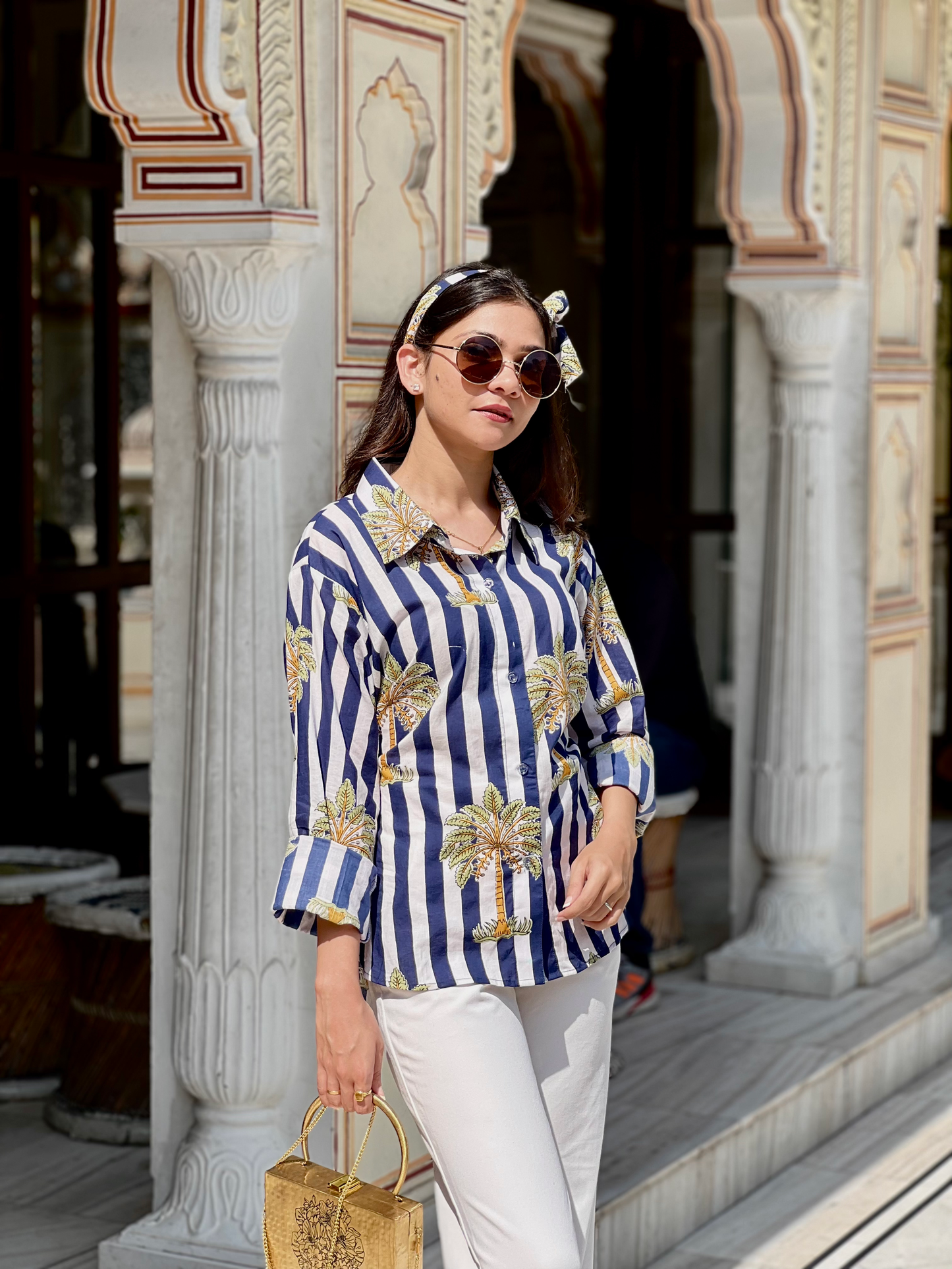 Botnical Blue White Stripes Corset Back Shirt