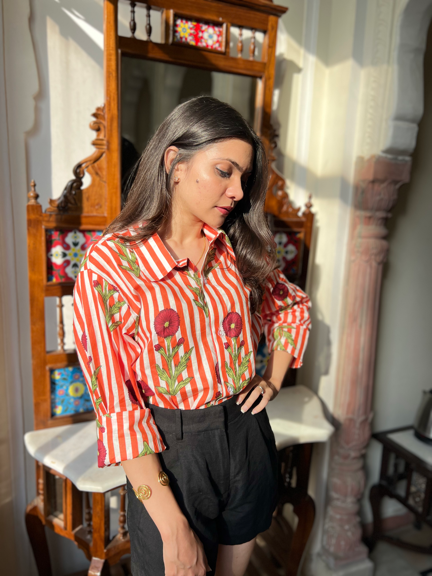 Tropical Orange Stripes Shirt