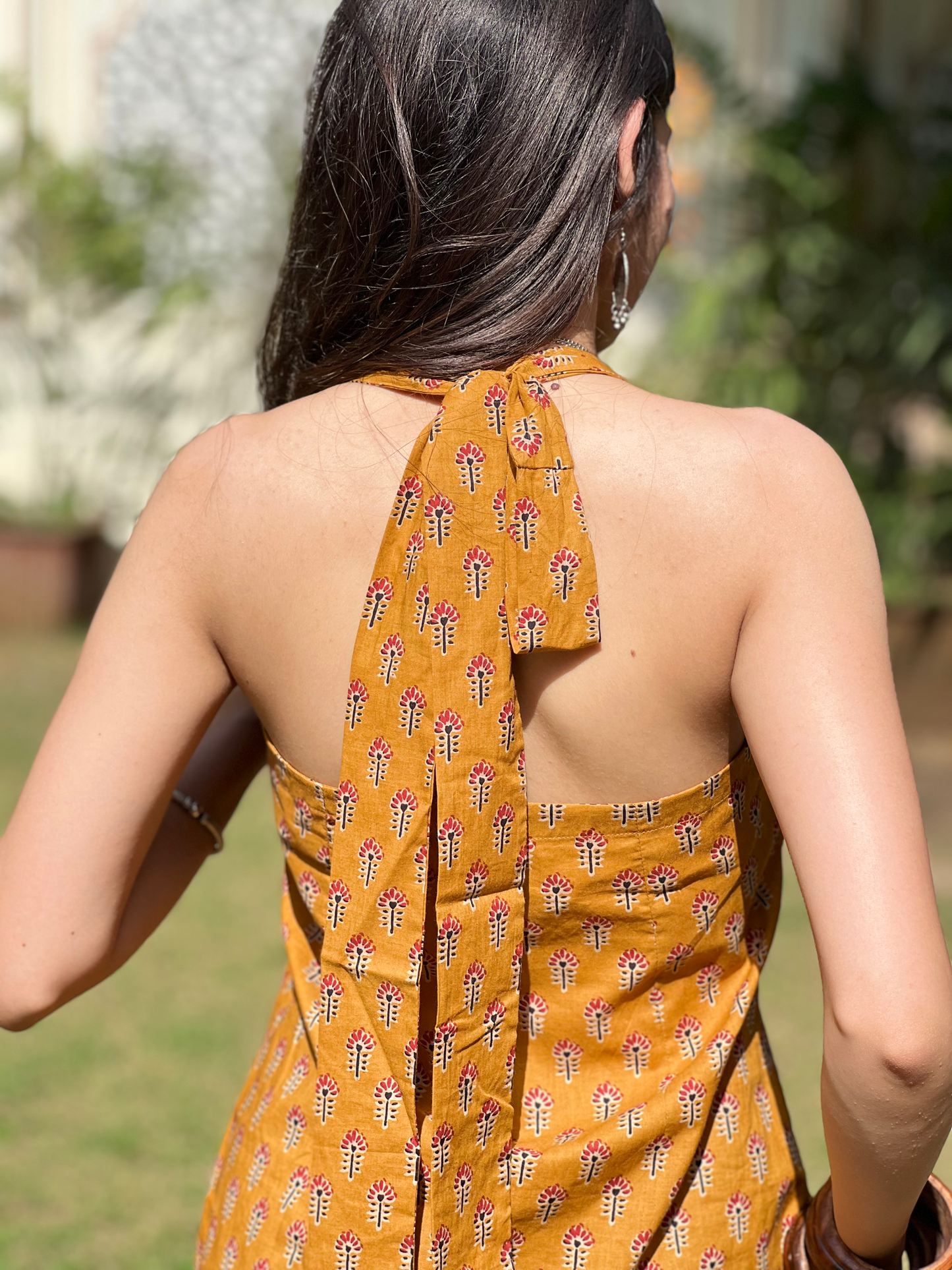 Mustard Halter Neck Short Kurti