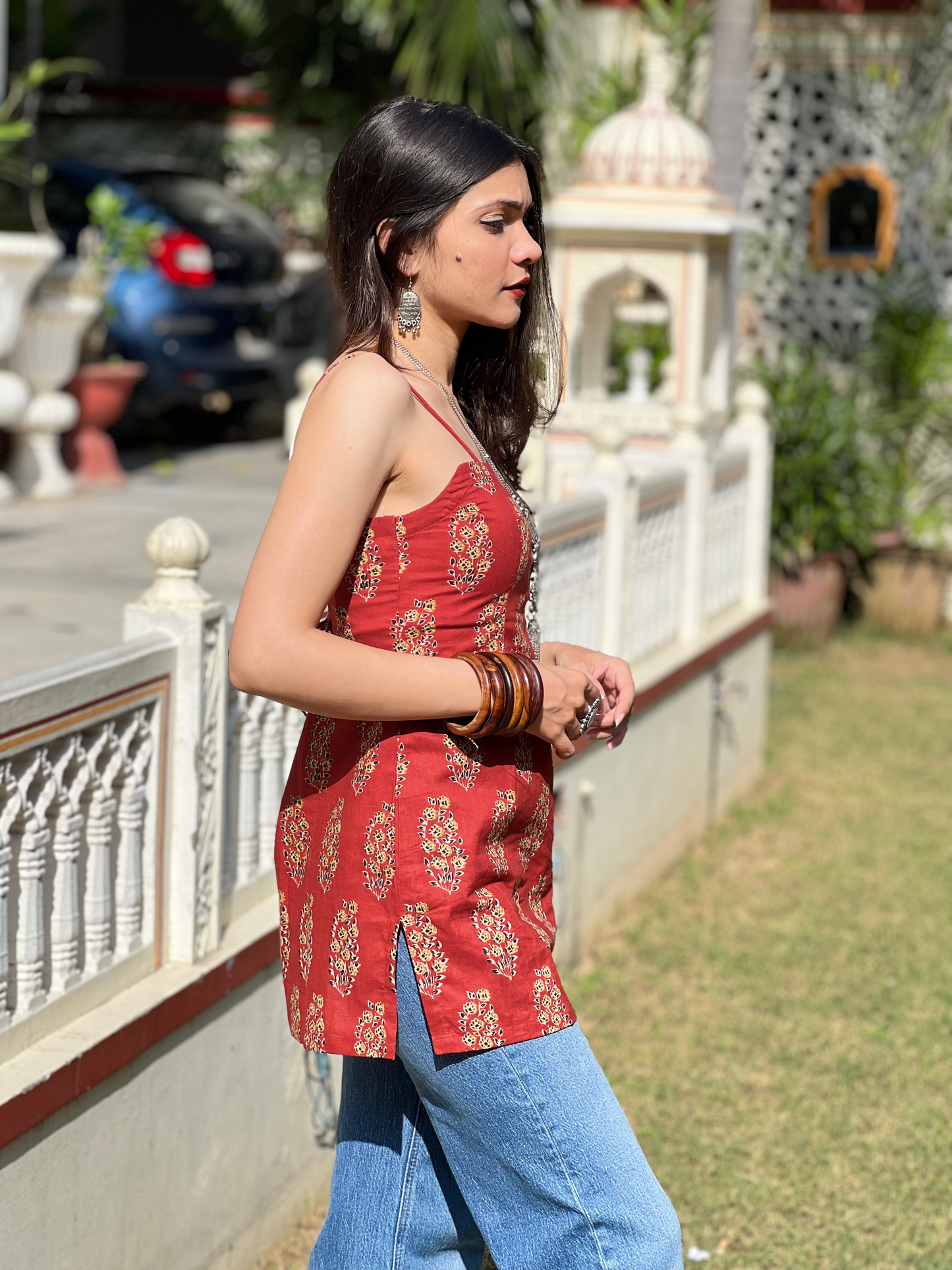 Maroon Corset Back Dori Short Kurti