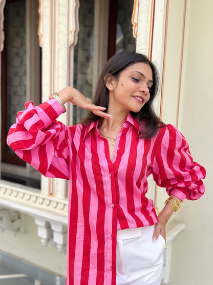 Flamingo Pink Stripes Statement Shirt