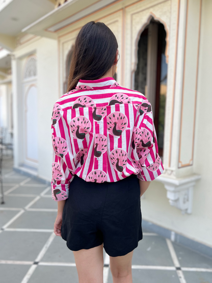 Iconic Pink Peacock Stripes Shirt