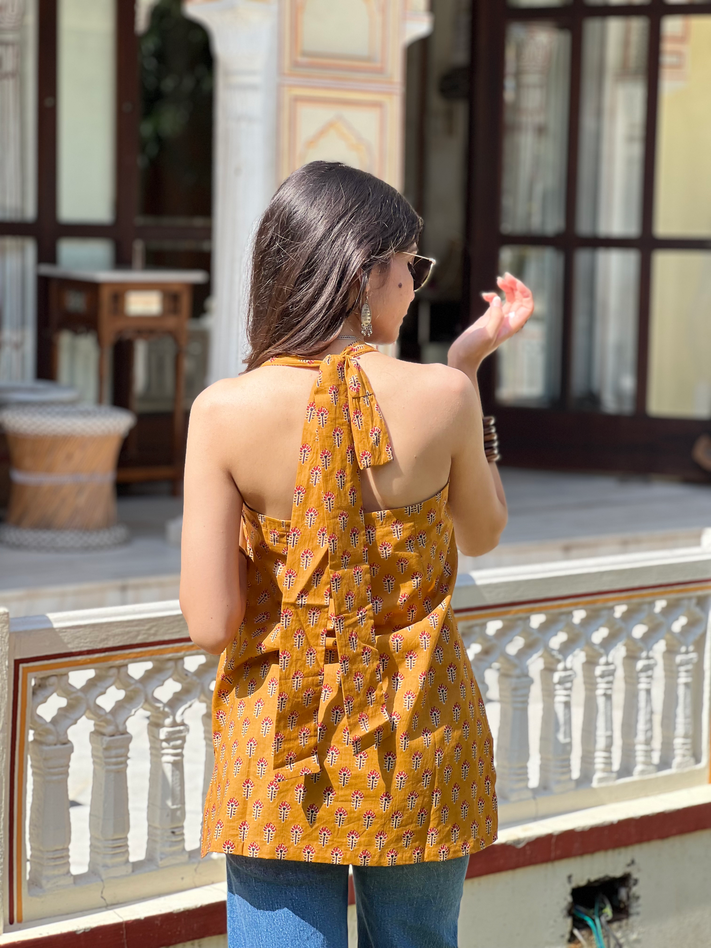 Mustard Halter Neck Short Kurti