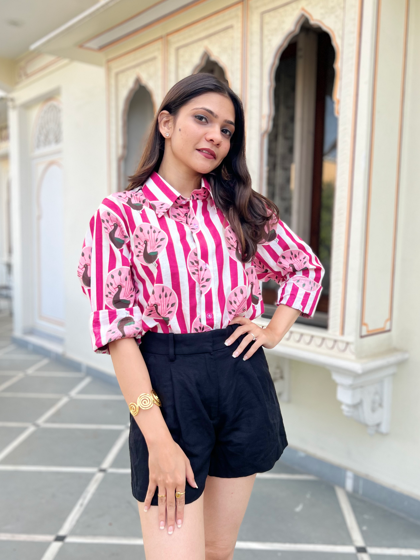 Iconic Pink Peacock Stripes Shirt