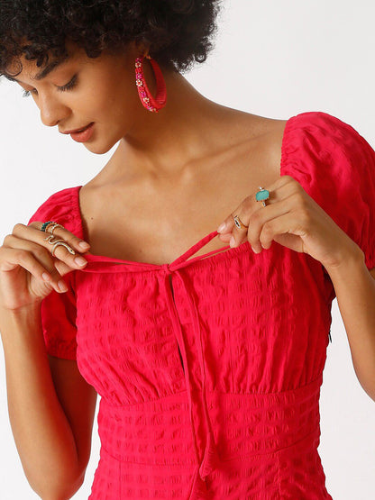 Women Red Crepe Sheath Midi Dress