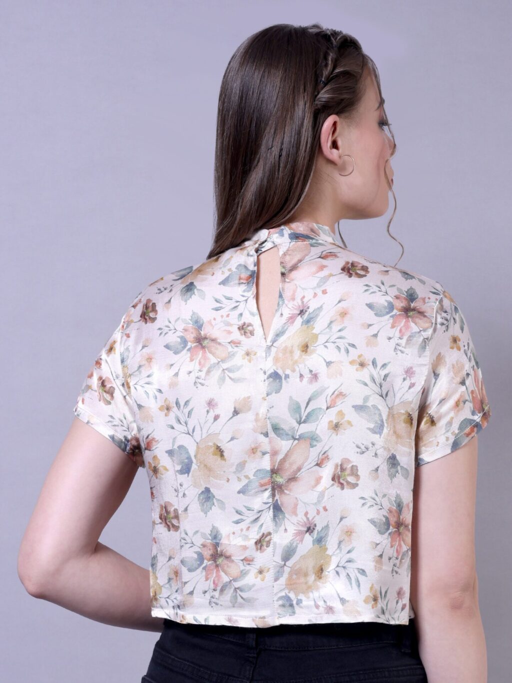 Keyhole Neck Printed Top | Off White Floral