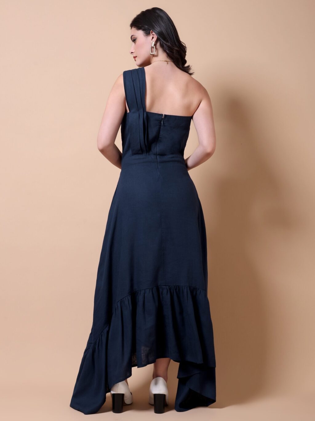Asymmetric One-Shoulder Maxi Dress | Navy Blue