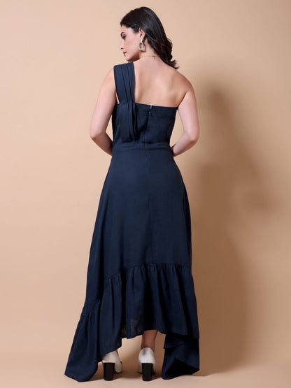 Asymmetric One-Shoulder Maxi Dress | Navy Blue