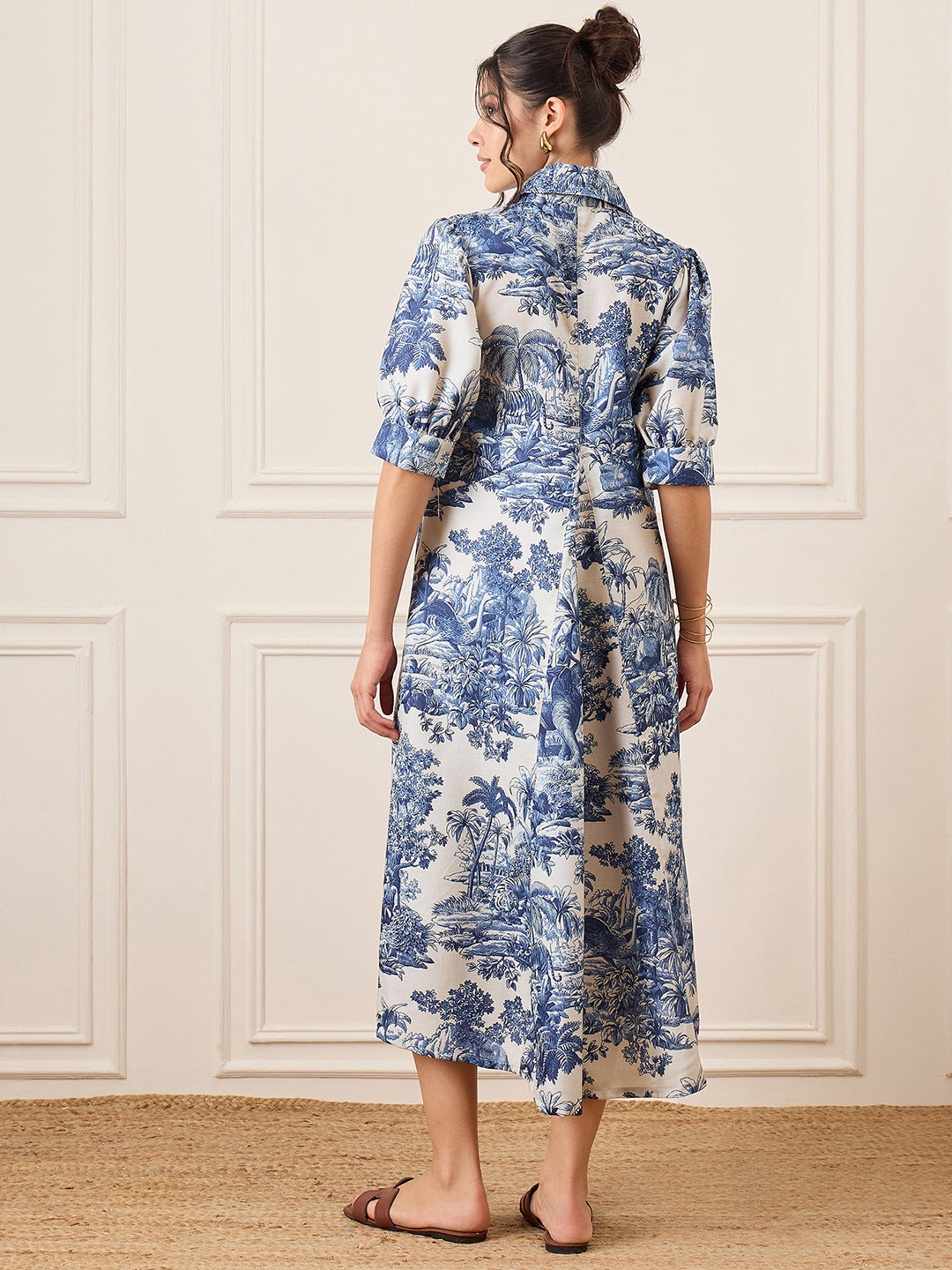 Front Pleated Linen Midi Dress