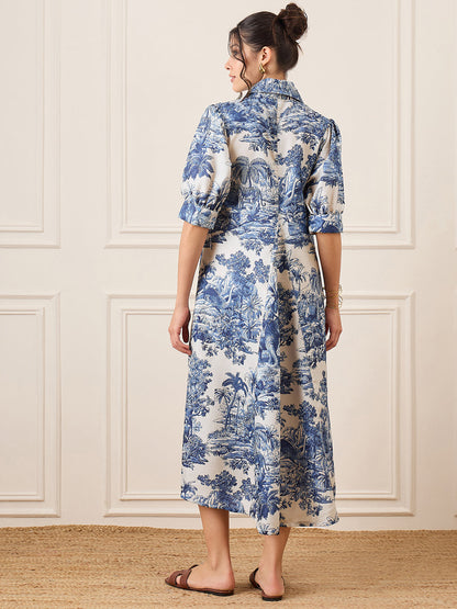 Front Pleated Linen Midi Dress