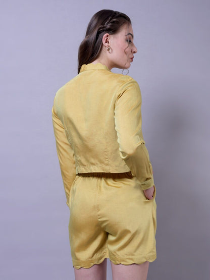 Scallop Trim Shirt and Shorts Set | Gold