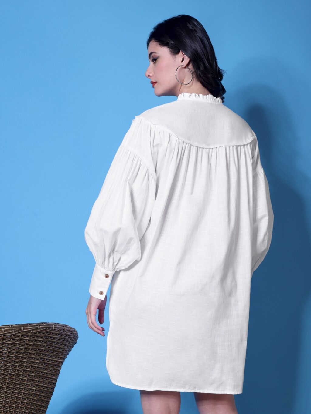 Balloon Sleeve Mini Dress | White