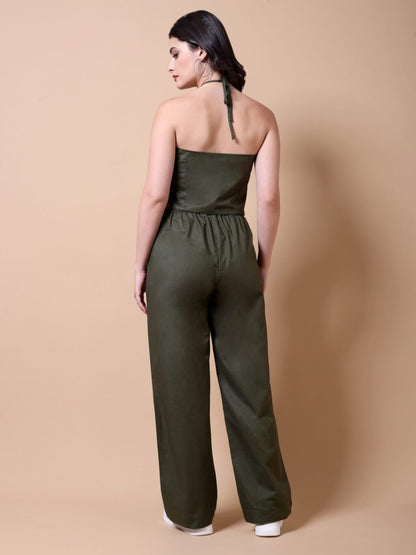 Linen Halter Co-ord Set | Dark Green