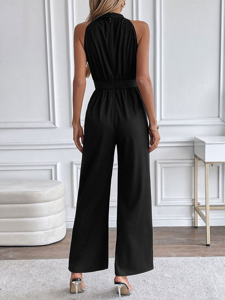 Black Halter Neck Straight Bottom Jumpsuit