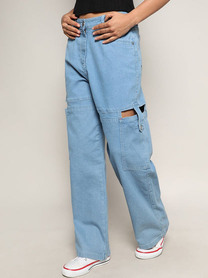 Women Blue Smart Mid-Rise Clean Look Light Fade Stretchable Cutout Jeans