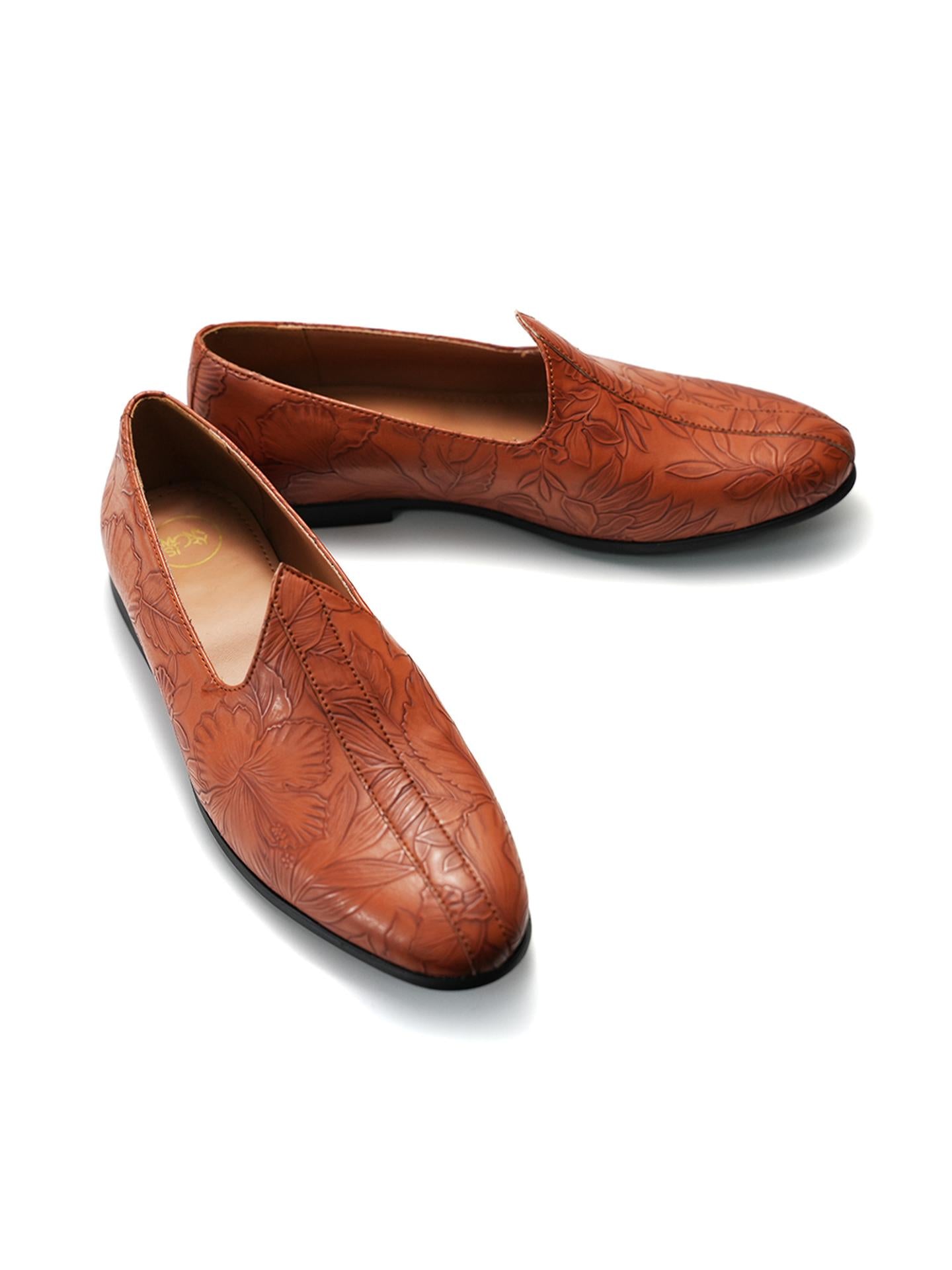 Monkstory Floral Mojari - Tan