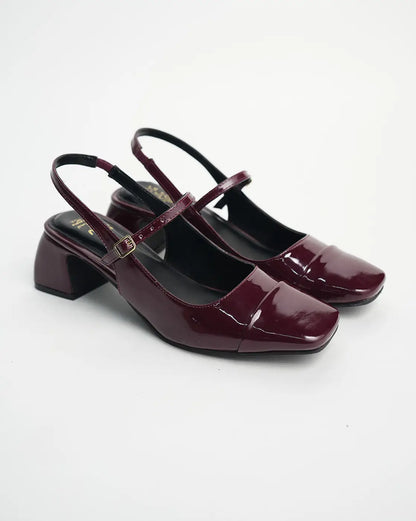 Theater Women Maroon Twiggy Piggies Mary Jane Block Heels
