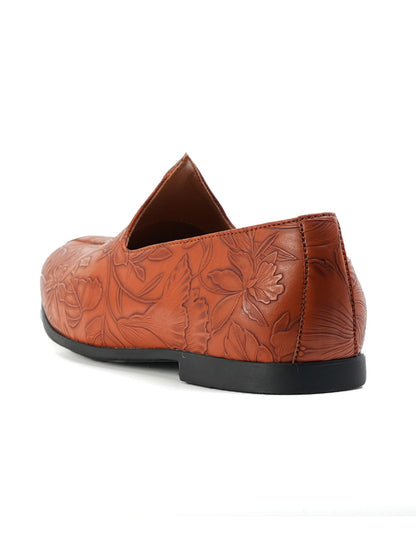 Monkstory Floral Mojari - Tan