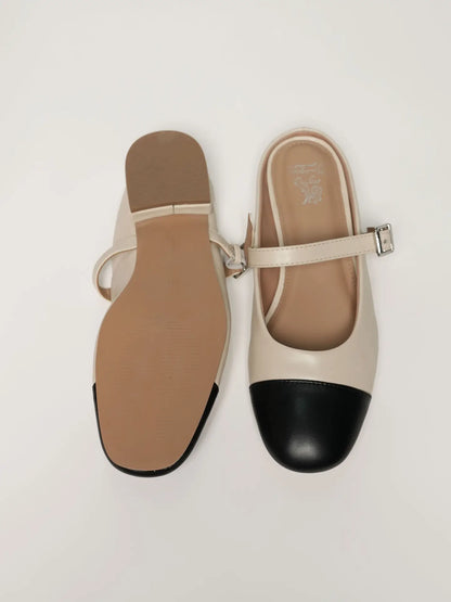 Theater Women Beige & Black Austens Mary Jane Flats
