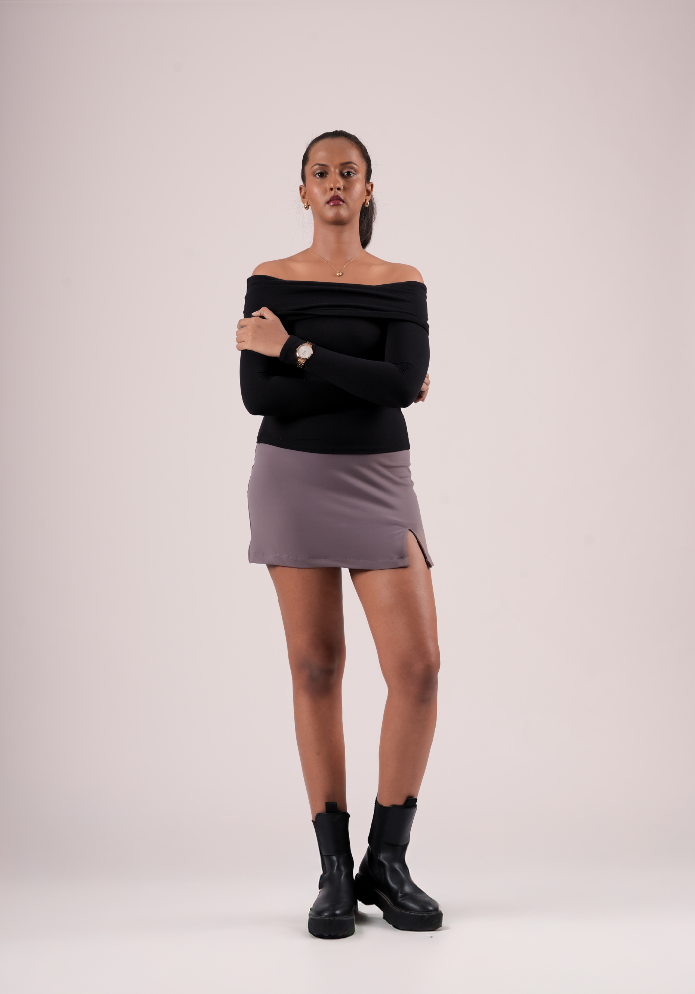 A-line mini skirt in Purple Oak
