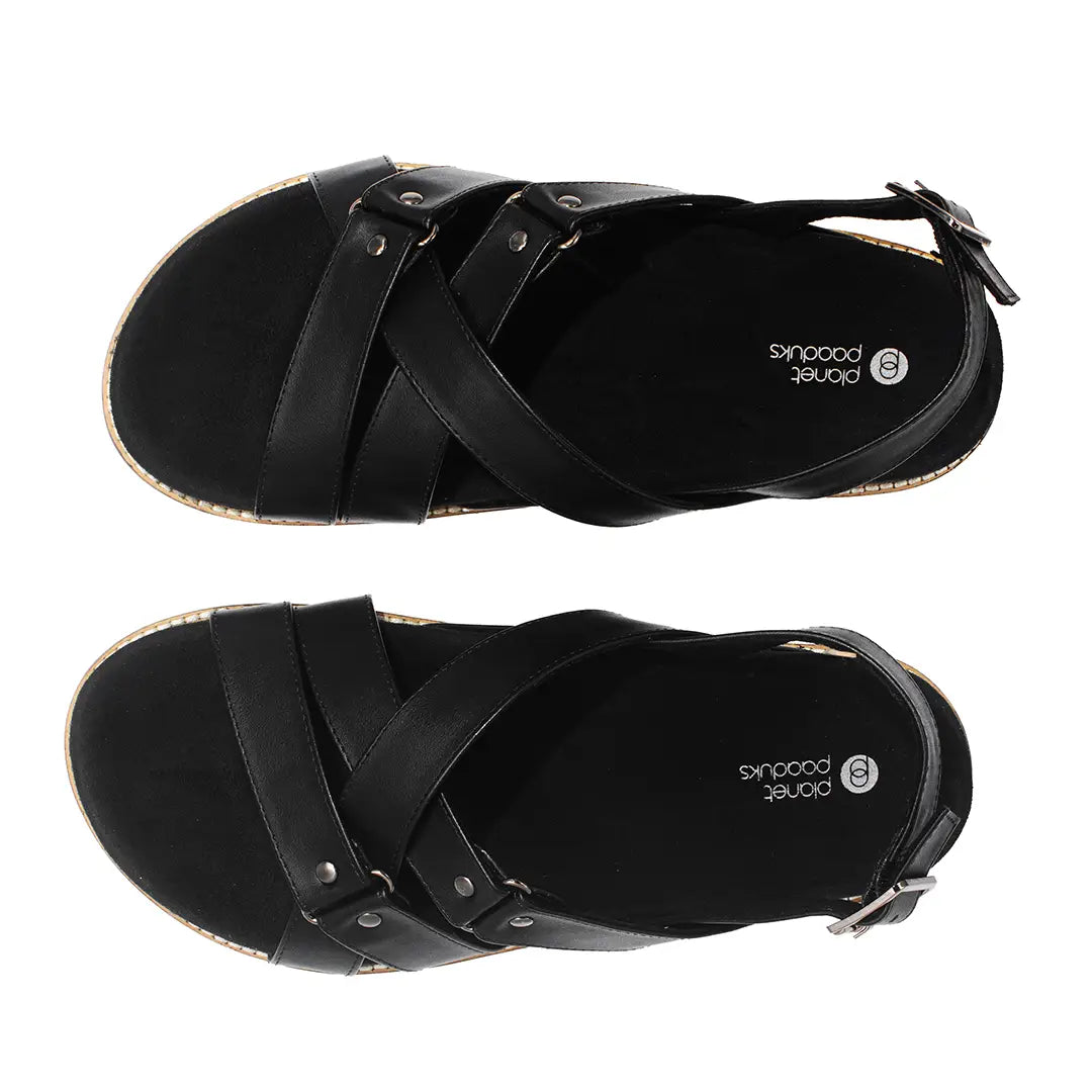 Paaduks Fox Crossover Vegan Leather Black Men Sandals