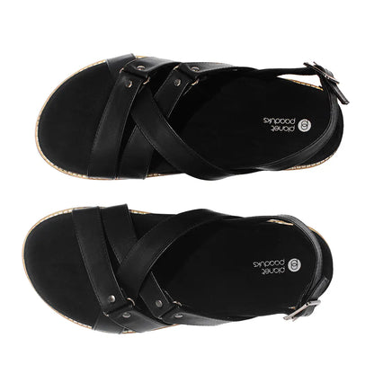 Paaduks Fox Crossover Vegan Leather Black Men Sandals