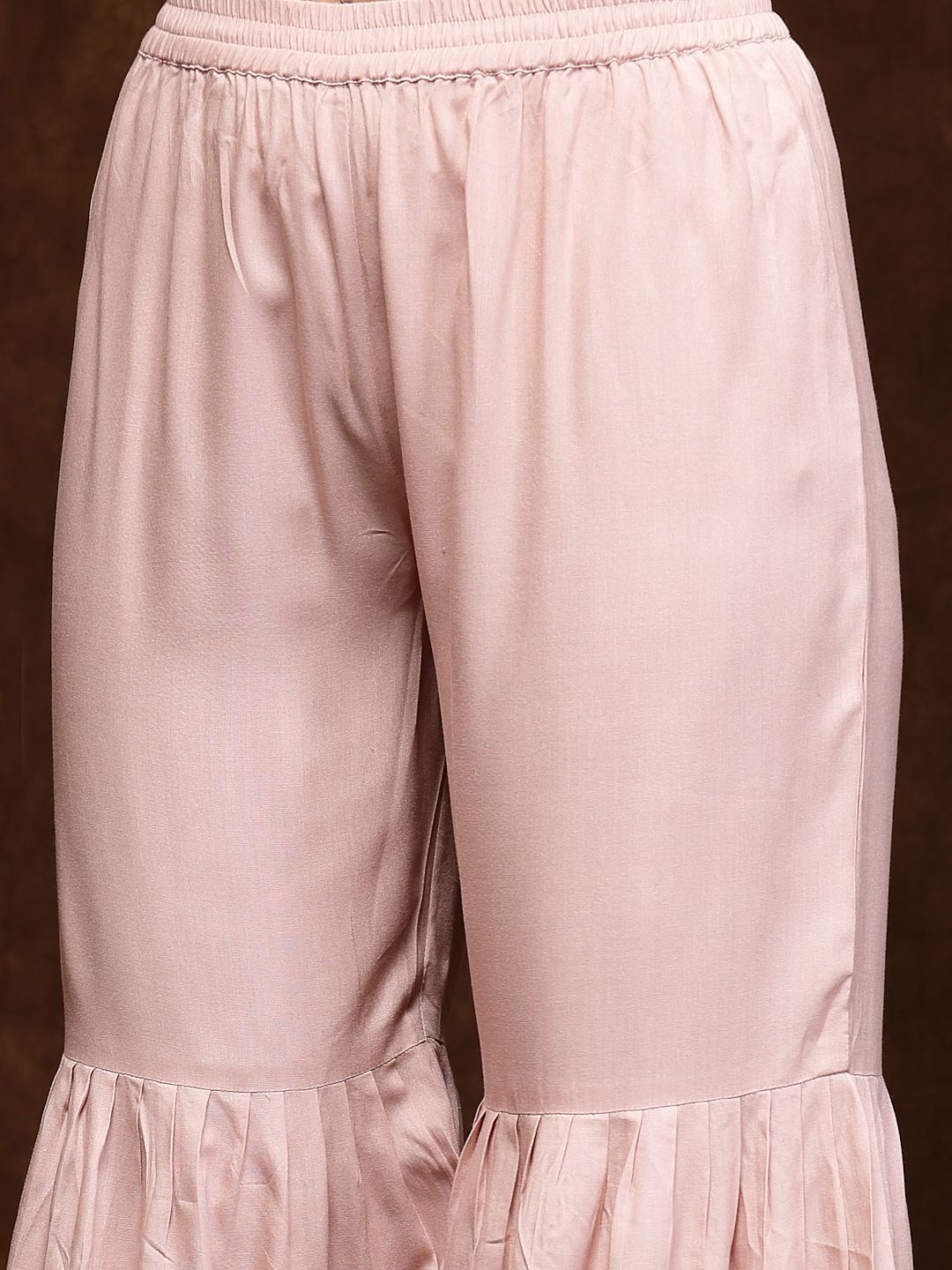 Rose Gold & Purple Ethnic Motifs Embroidered Anarkali Kurta & Sharara With Dupatta