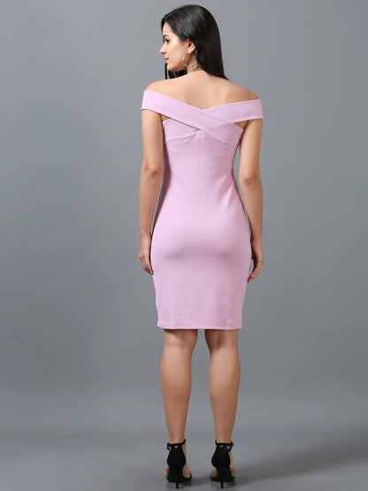 Women Rose Karara Lycra Sleeveless Off-shoulder Dress