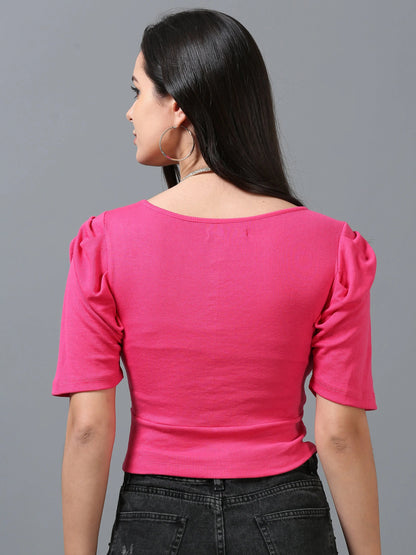 Women Viscose Lycra Top, Flared Half Sleeve, Rose Pink