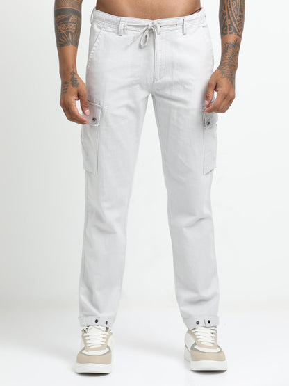 White Cargo Trousers with Drawstring.