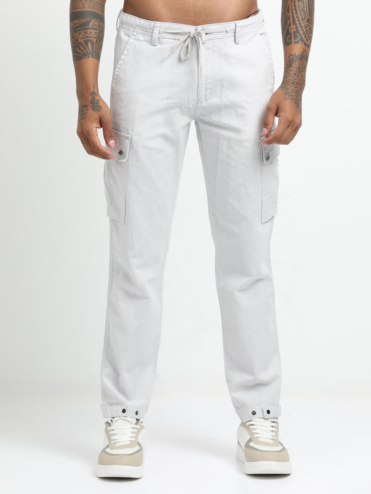 White Cargo Trousers with Drawstring.