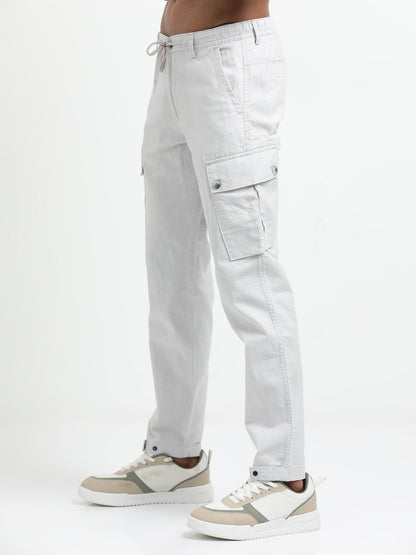 White Cargo Trousers with Drawstring.