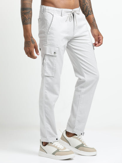 White Cargo Trousers with Drawstring.