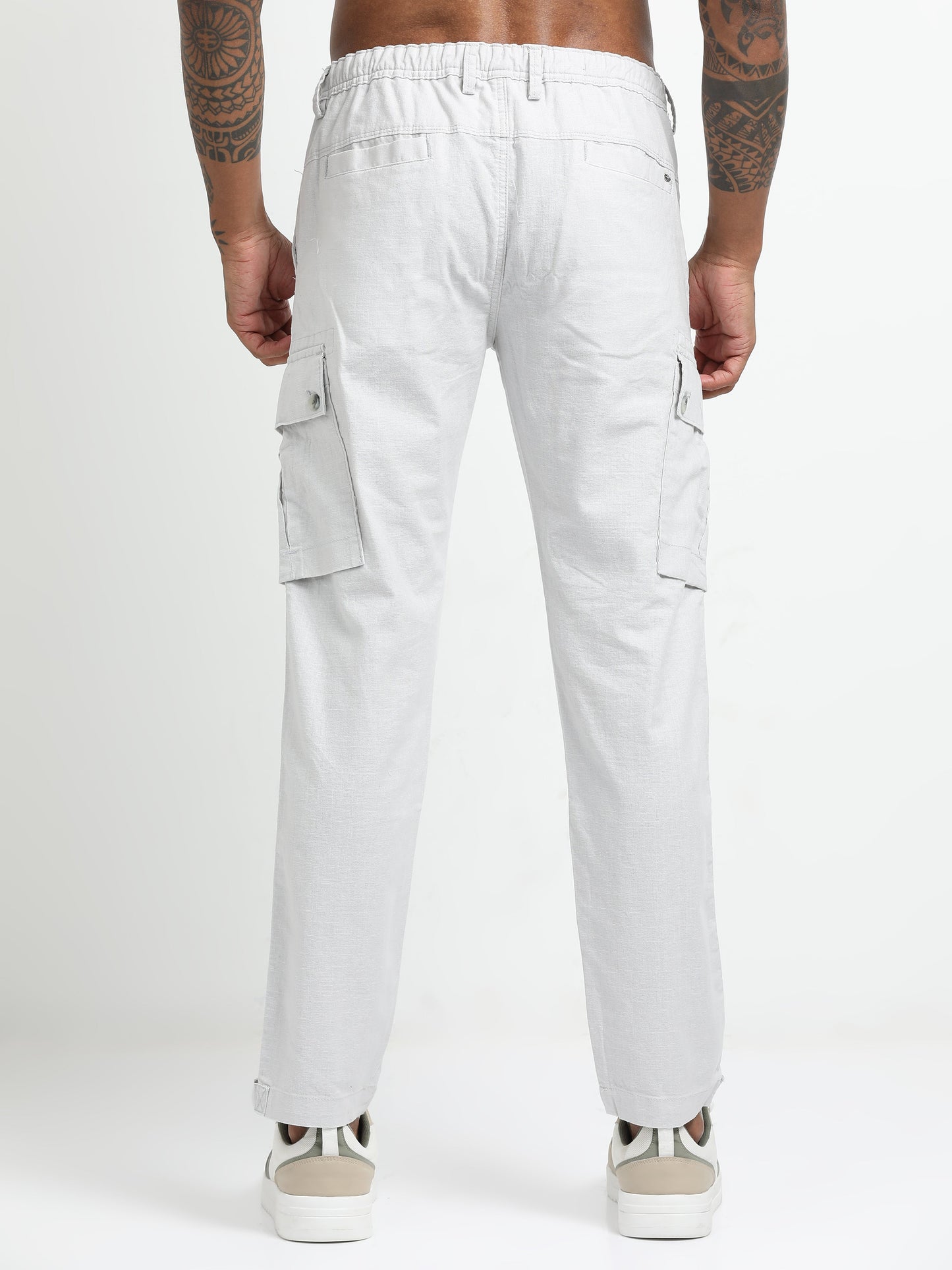 White Cargo Trousers with Drawstring.