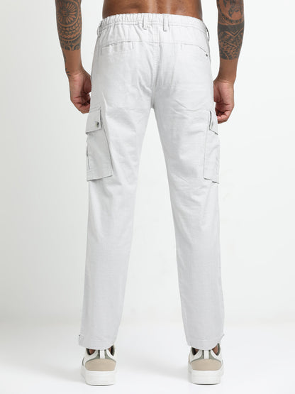White Cargo Trousers with Drawstring.