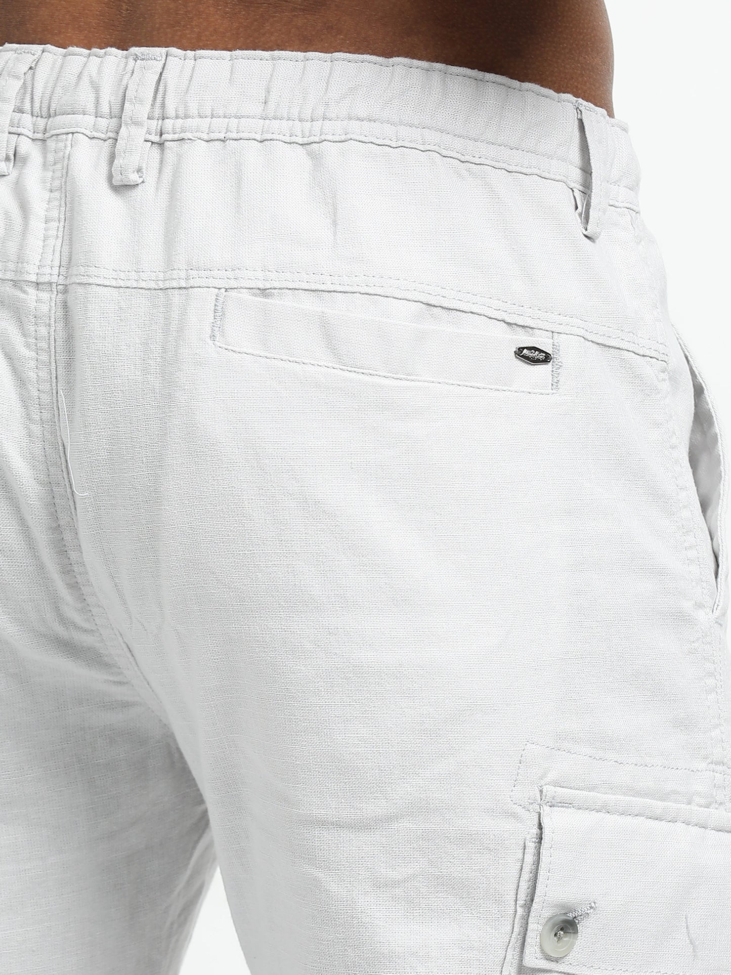 White Cargo Trousers with Drawstring.