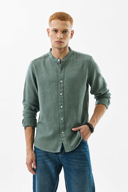 Olive Woven Mandarin Shirt